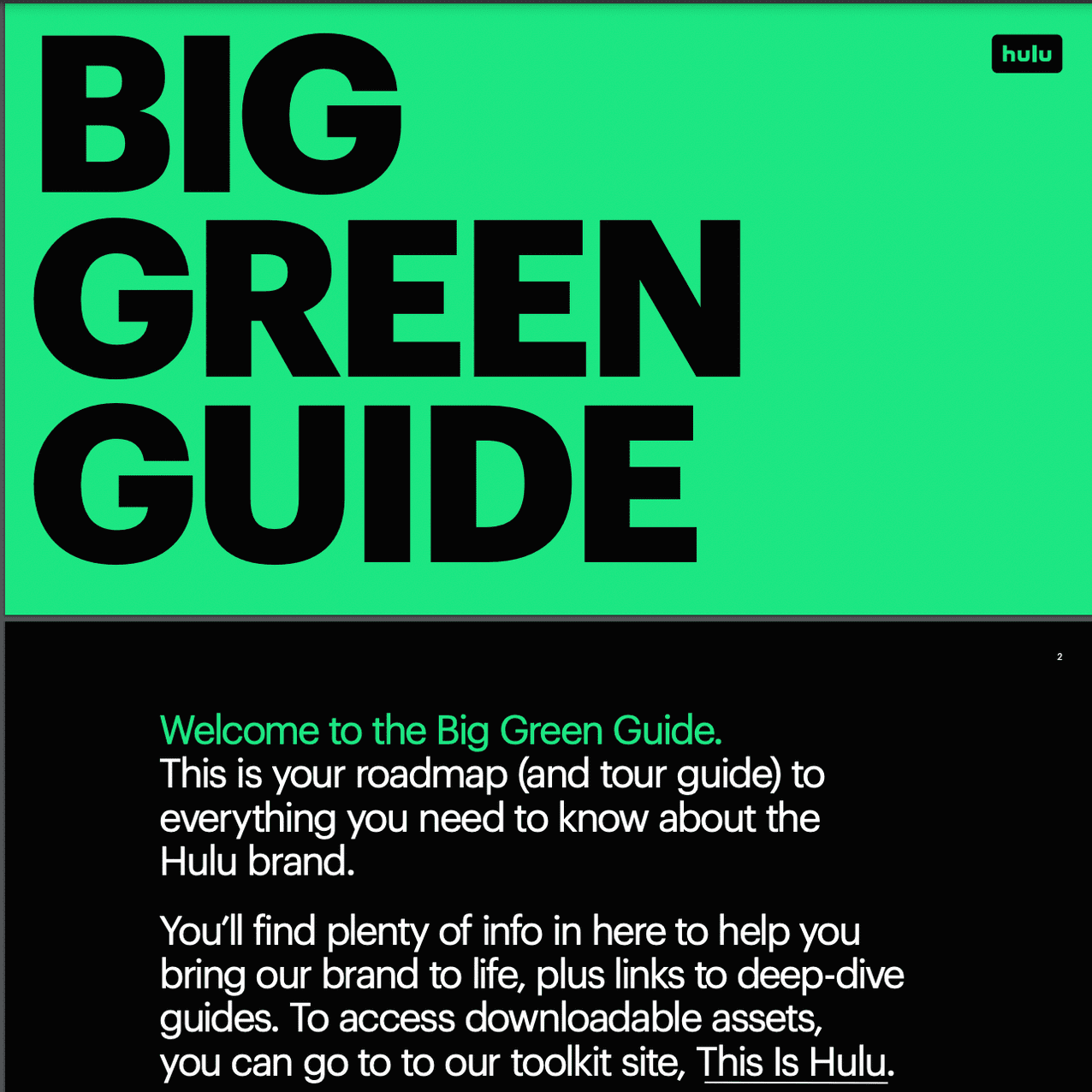 Hulu 的 Big Green Guide 标题页的屏幕截图。